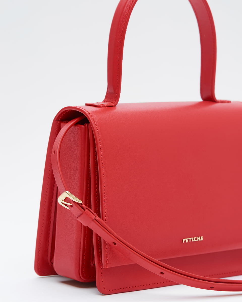 Красная сумка Yoni на короткой ручке из натуральной кожи от FETICHE S.033. Ruby Red - фото 8