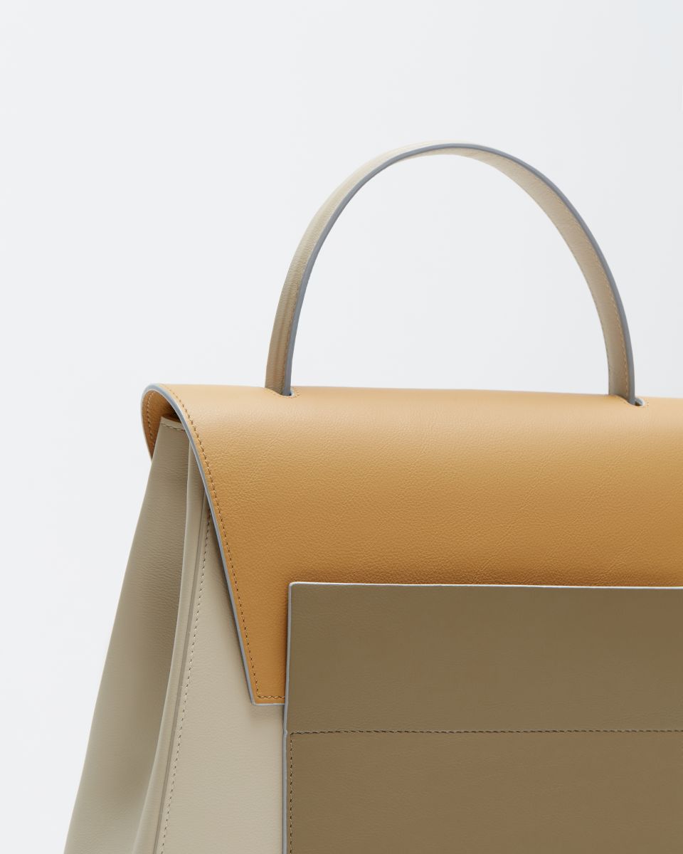 Beige leather trapezium-bag by FETICHE